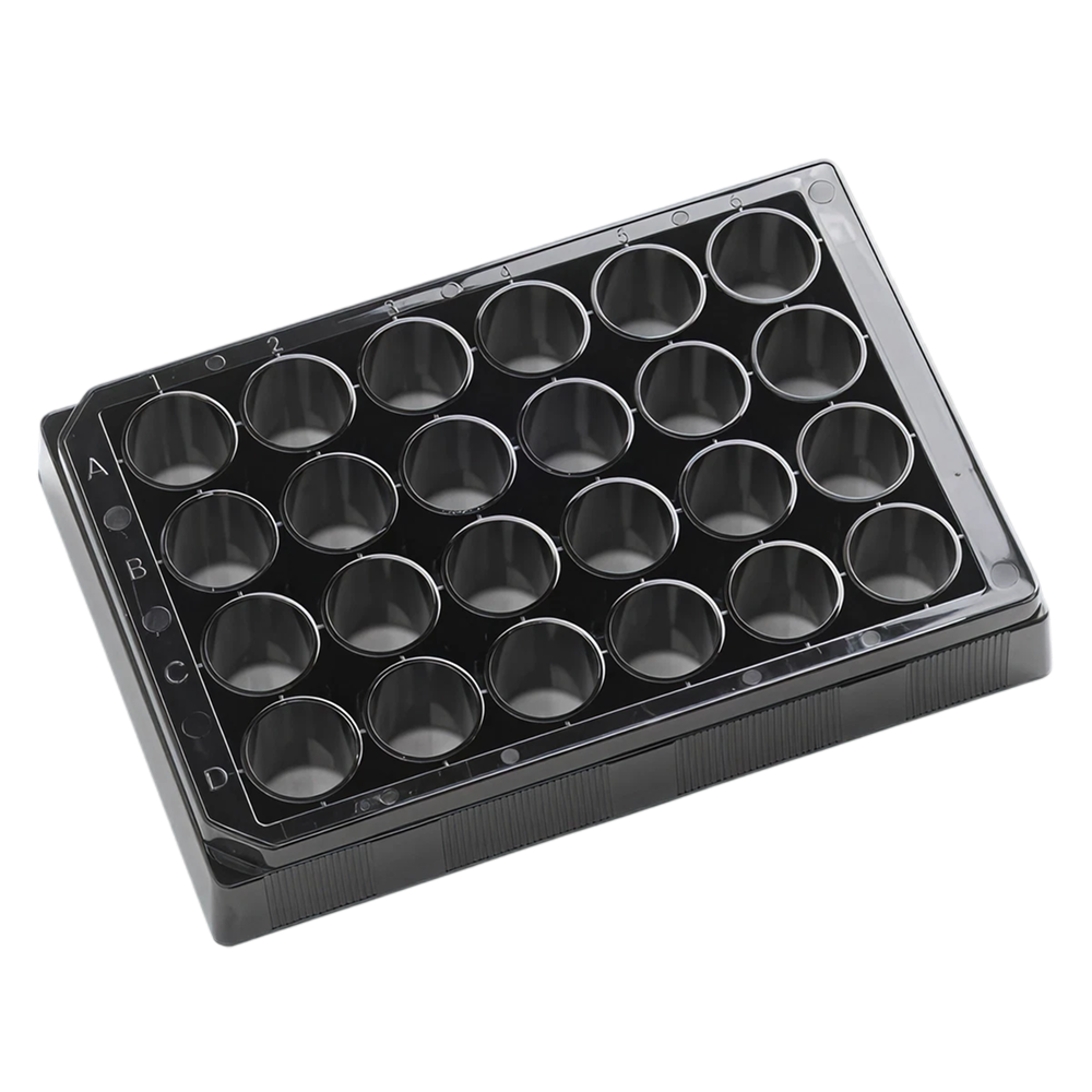 Krystal 24 Opaque Clear Bottom 24 Well Microplate, Tissue Culture Treated, Black — 56/Case - AWLS-303012