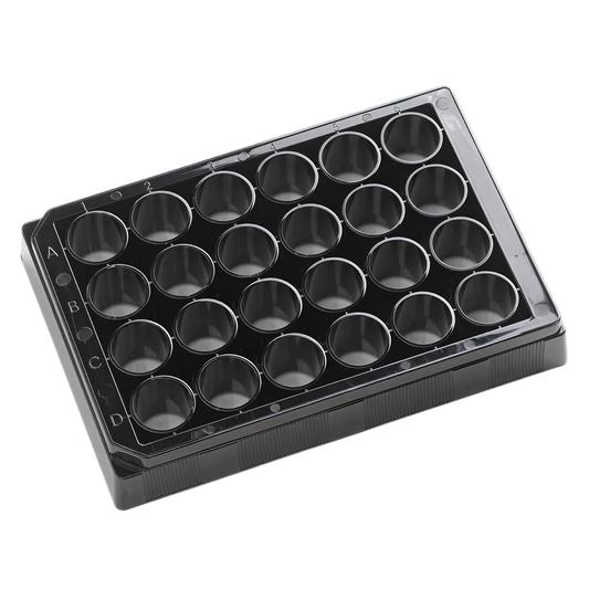 Krystal 24 Opaque Clear Bottom 24 Well Microplate, Tissue Culture Treated, Black — 56/Case - AWLS-303012