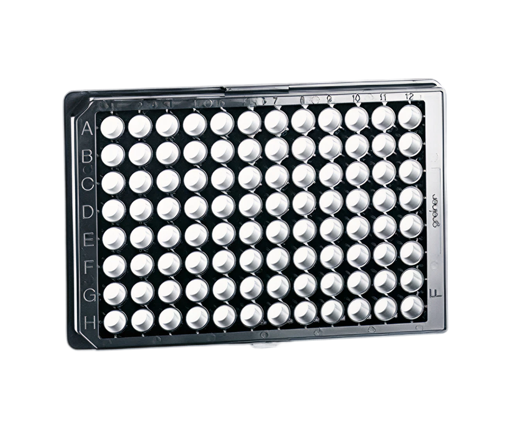 Greiner 96 Well Black, Clear Bottom, 350uL/Well, w/ Collagen Coating — 100/Case - AWLS-C152004